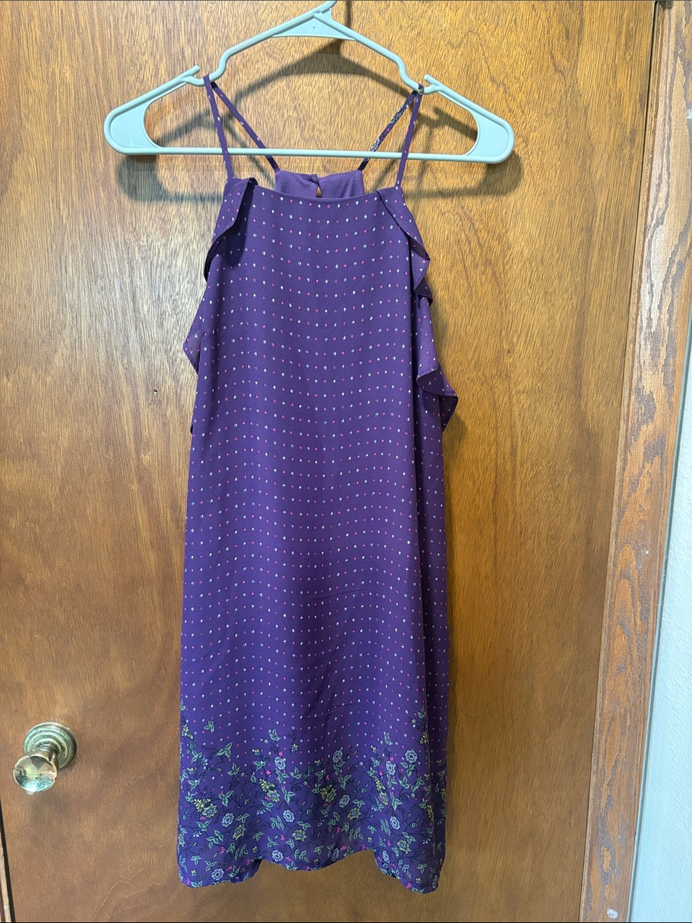 Francesca’s Blue Rain Purple Floral Dot Sleeveless Dress
